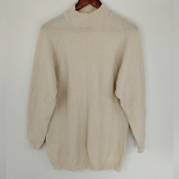 Vintage Tabi Lambswool Blend Sweater Large Ivory White Mock Neck Retro Classic - Picture 1 of 7
